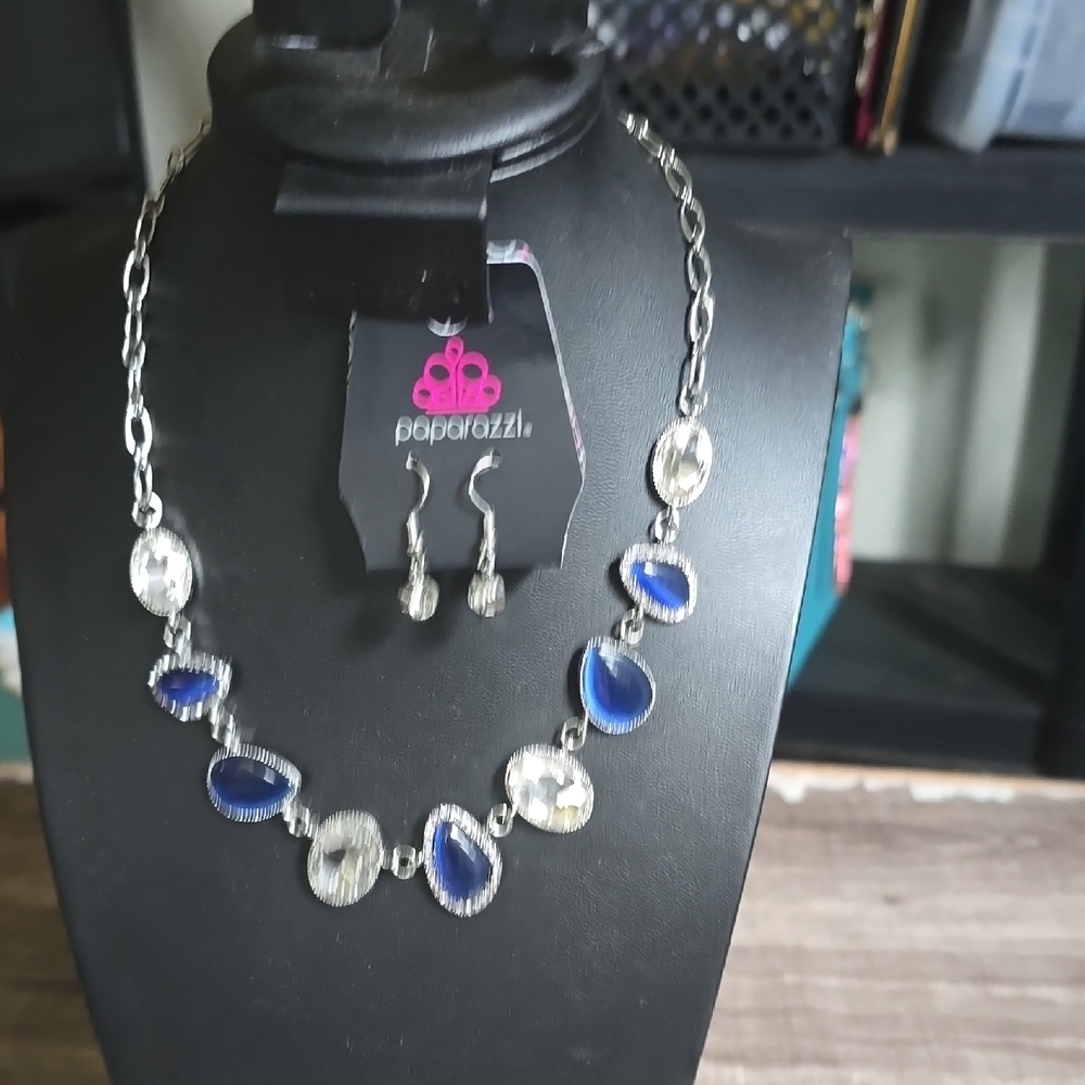 Paparazzi Silver and Deep Blue Necklace Set